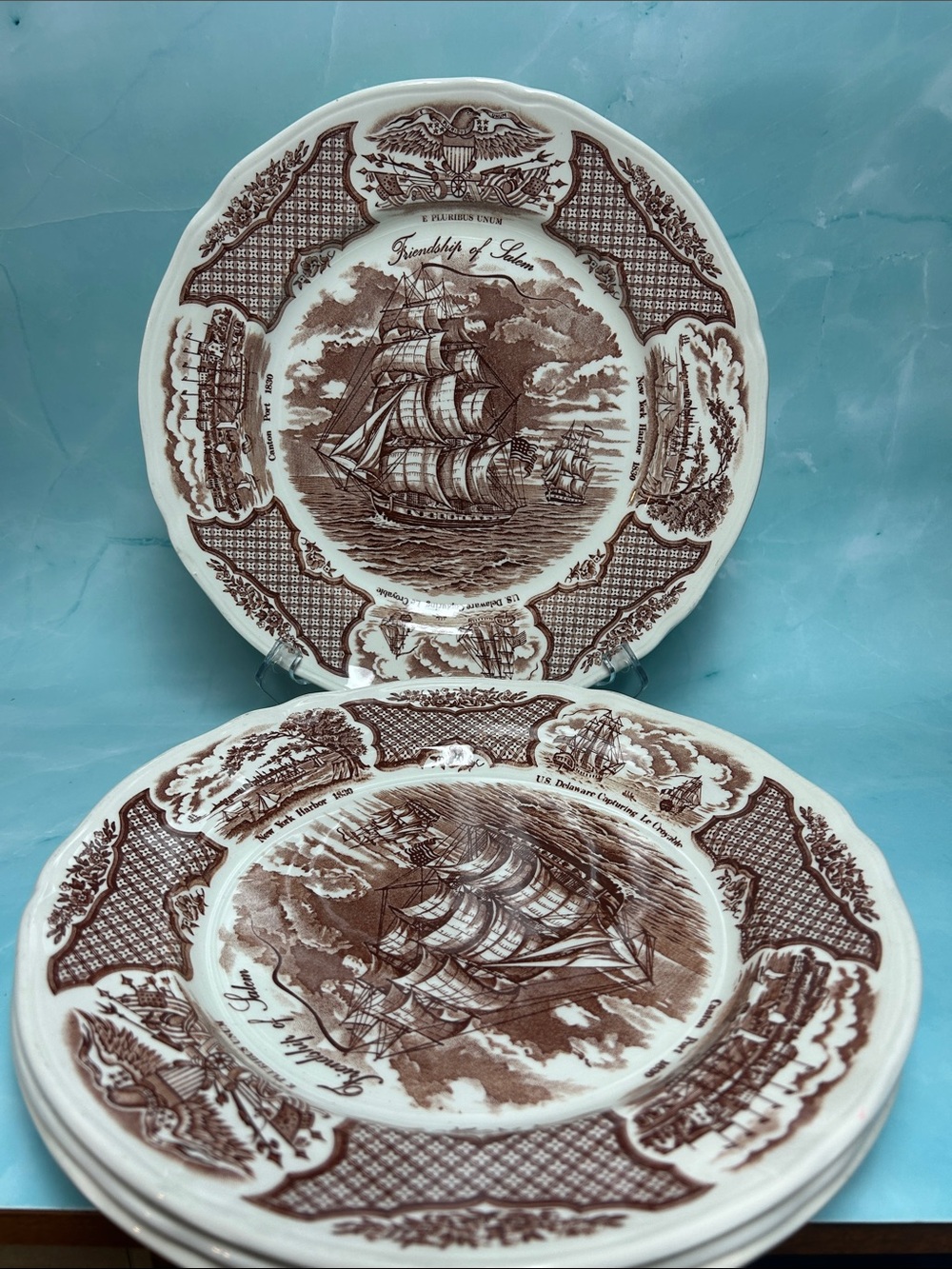 Fair Winds Dinner Plates Alfred Meakin Staffordshire Friendship of SalemSet of 4